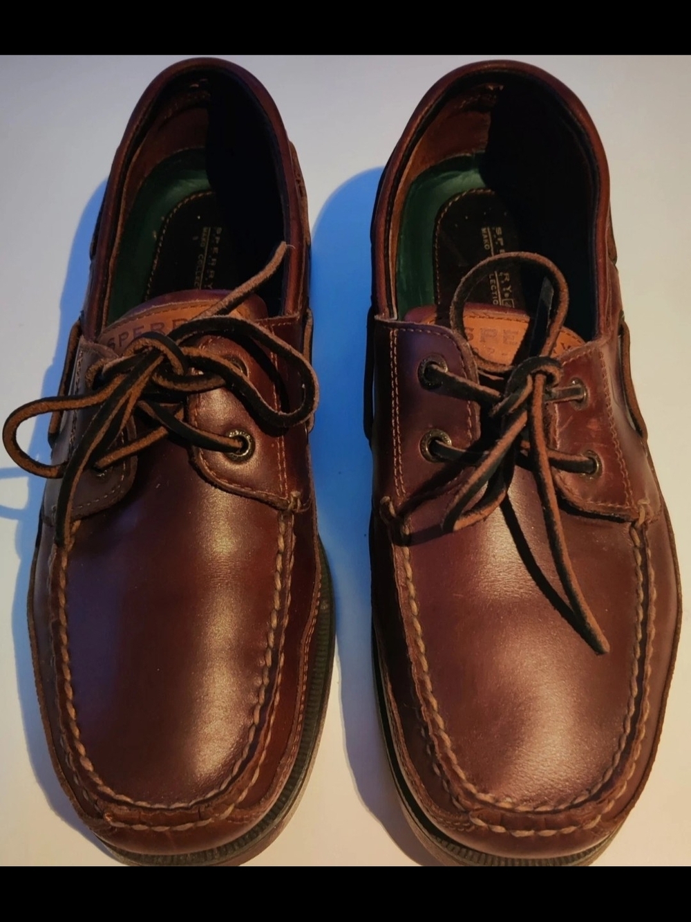 Sperry Collection Mens 9.5 M Mako Sperry 2 Eye Wide Brown Leather Lace Up Loafer